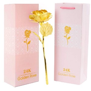 MEDca 24k Gold Rose with Luxury Gift Box - 10-inch Golden Rose Metal, Gifts Idea for Women, Loved Ones, Mom, Wife, Girlfriend, Grandma, Mother's Day - 1 of 4