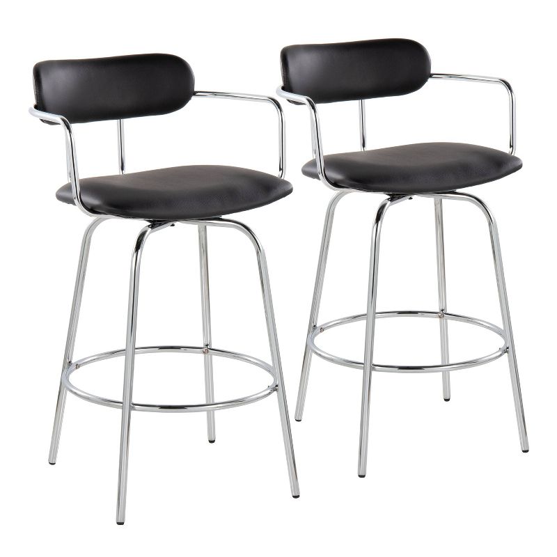 Set of 2 Demi Counter Height Barstools Chrome/Black - LumiSource, 1 of 12
