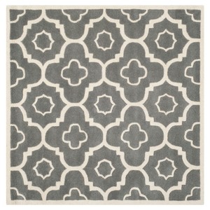 Dark Gray/Ivory Abstract Tufted Square Area Rug - (7