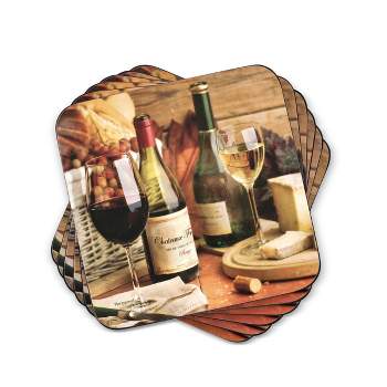 Pimpernel Artisanal Wine Coasters, Set of 6, Cork Backed Board, Heat and Stain Resistant, Drinks Coaster for Tabletop Protection
