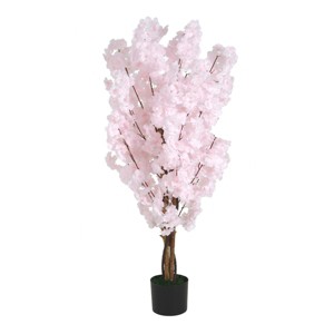 GlasFlength Artificial Plants Artificial Rubber Tree Artificial Cherry Blossom Tree Faux Plants for Indoor Home Decor, Pink, 30"*30"*43" - 1 of 4
