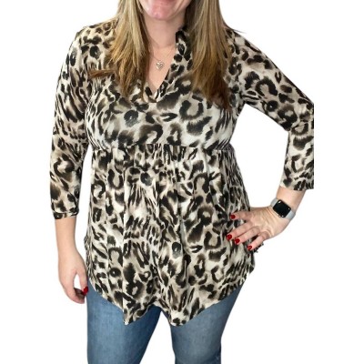 Women's Leopard Babydoll Gabby Tunic Top - honeyme