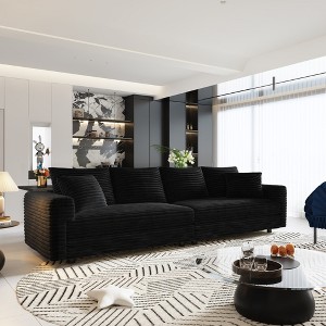 102.4" Luxury Plush Corduroy Cloud Sofa, 4-Seat Deep Cushion Couch with Soft Pillows & Solid Wood Frame, Modern Convertible Lounge - 1 of 4