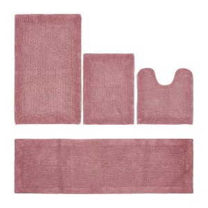 Edge Bath Rug 100% Premium Cotton Ultra-Soft Water Absorbent Tufted Solid Reversible 4 Piece Bathroom Rug Set for Machine Washable Bathmat - 1 of 4