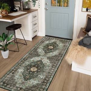 Vintage Area Rug Medallion Floral Print Washable Rugs Non Slip Soft Foldable Throw Rugs for Living Room Bedroom - 1 of 4