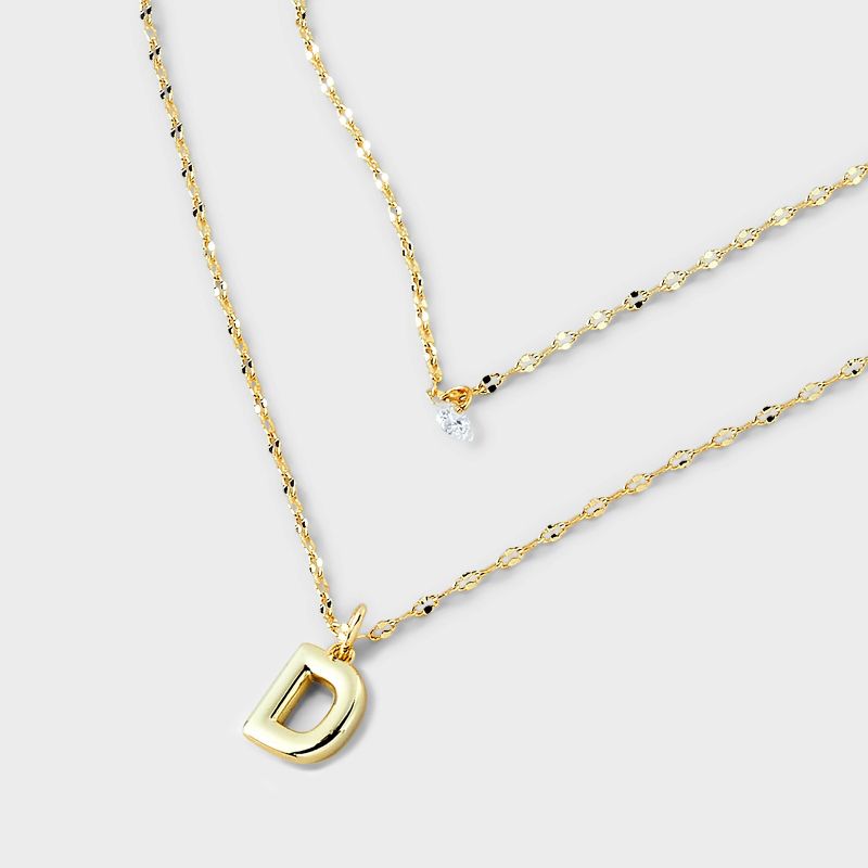 14K Gold Dipped Initial Cubic Zirconia Layered Chain Necklace - A New Day™ Gold, 4 of 5