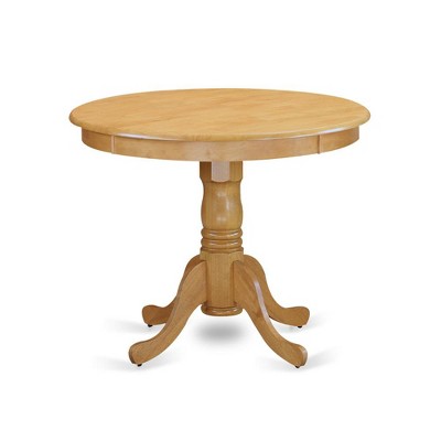 Oak and White Round Wood Dining Table with Pedestal Base