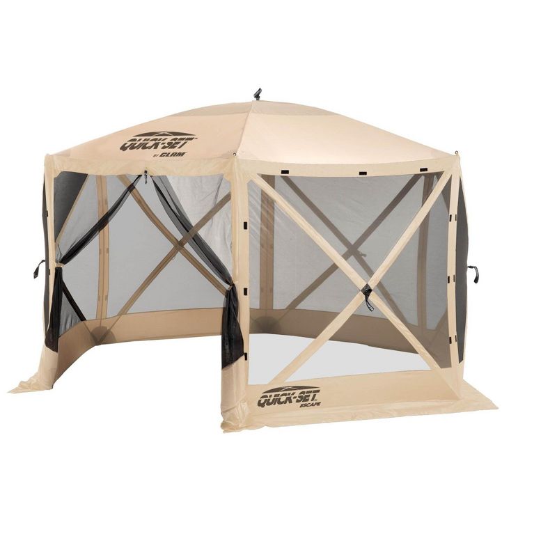 CLAM Quick Set Escape 12 x 12 Foot Portable Pop Up Outdoor Camping Gazebo Canopy Shelter Tent with Carry Bag and Wind Panels (3 Pack), Tan, 2 of 7