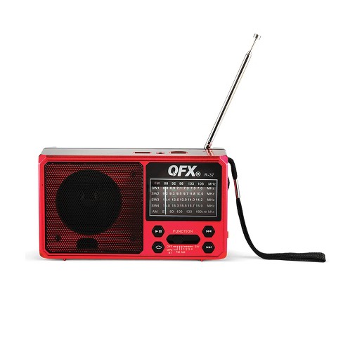 QFX® Portable AM/FM/Shortwave Radio with Bluetooth®, Flashlight, and Solar  Panel, Red, R-37.