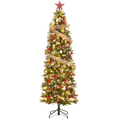 COZONY Prelit Snow Flocked Pencil Artificial Christmas Tree with Warm White Lights