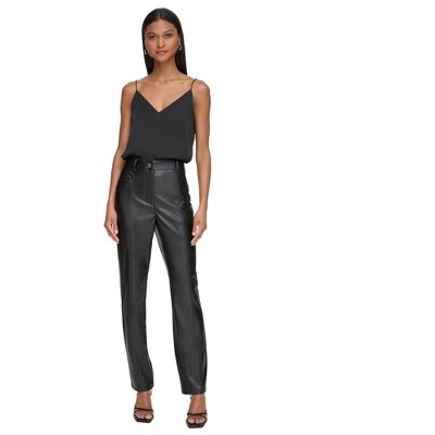 Calvin Klein Womens Faux Leather Casual Trouser Pants