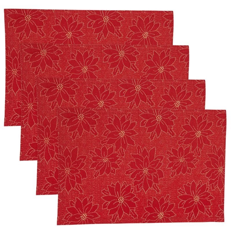 Saro Lifestyle Poinsettia Placemat, 13"x19" Oblong, Red (Set of 4), 3 of 5
