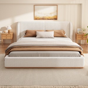 Christopher Knight Home Vira Modern Rubberwood Boucle Upholstered Bed with Wingback Headboard - 1 of 4