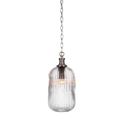Toltec Lighting Carina 1 - Light Pendant in  Brushed Nickel with 8.25" Clear Ribbed Shade
