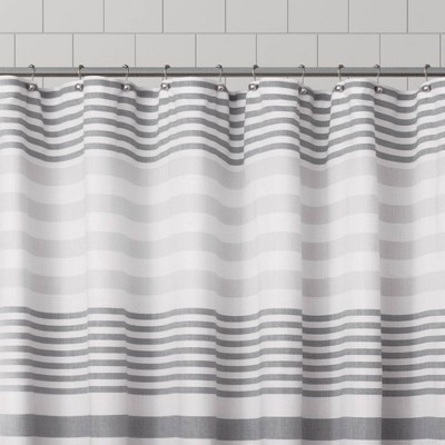 Zenna Home Grey Striped Polyester Shower Curtain with Fringe
