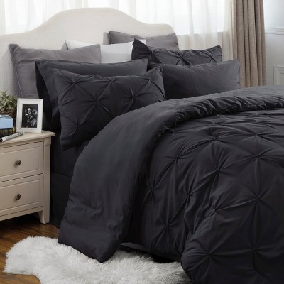 Bedsure | 5/7 Pcs Bed in a Bag Solid Diamond Pintuck Bedding Set for All Season