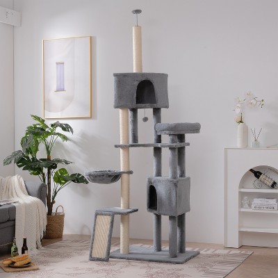 Cat Tree for Indoor Cats 105" Tall Cat Tower Multi-Level Cat Condo with 3 Perches 2 Caves Cozy Basket Scratching Board Pet Supplies Gray