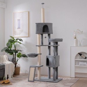Cat Tree for Indoor Cats 105" Tall Cat Tower Multi-Level Cat Condo with 3 Perches 2 Caves Cozy Basket Scratching Board Pet Supplies Gray - 1 of 4