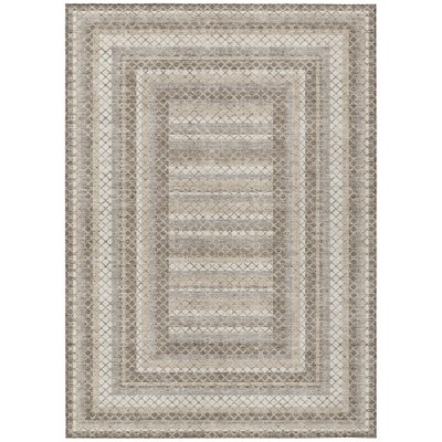 Taupe And Ivory Geometric Washable Indoor Outdoor Area Rug