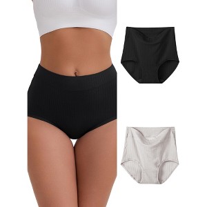 INSPIRE CHIC Women's High-Waisted Cotton Underwear Full-Coverage Airy Strong Elasticity Briefs 3 Packs - 1 of 4