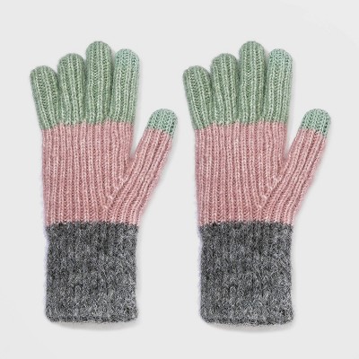 Women's Rib Color Block Glove - A New Day™ Gray/Green