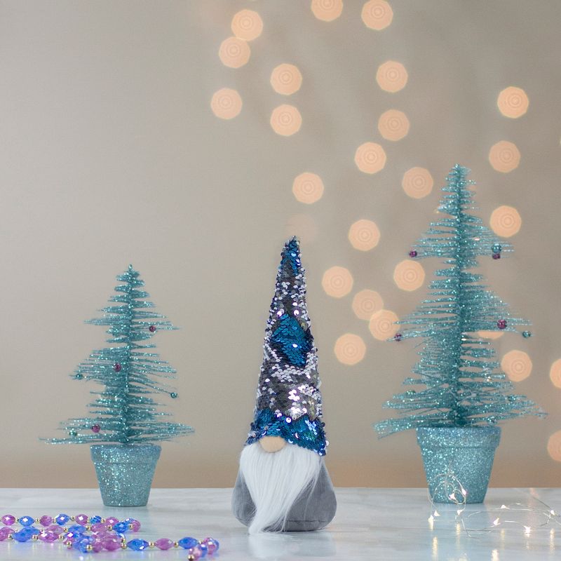 Northlight 13.5" Gray Standing Christmas Gnome Decoration with Blue Flip Sequin Hat, 3 of 8