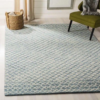 Blue and Ivory Hand-Tufted Wool Abstract Area Rug 5' x 8'