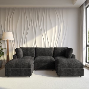 Cloud Couch Modular Sectional Sofa,100.5" U Shaped Couch,Oversized Convertible Wide Seater,3 Seater With 2 OttomansFor Living Room Set,Black - 1 of 4