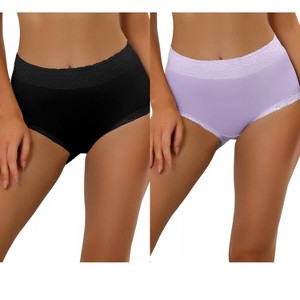 Allegra K Women's Cotton High-Rise Lace Trim Tummy Control Full Coverage Brief 2 Packs - 1 of 4