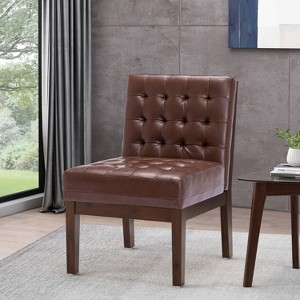 APRILSOUL Contemporary Dark Brown Accent Chair with Tufted Waffle Stitch and PU Upholstery - 1 of 4
