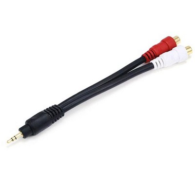 Monoprice Audio Cable - 0.58 Feet - Black | Premium 3.5mm Stereo Male to 2 RCA Female 22AWG, Gold Plated