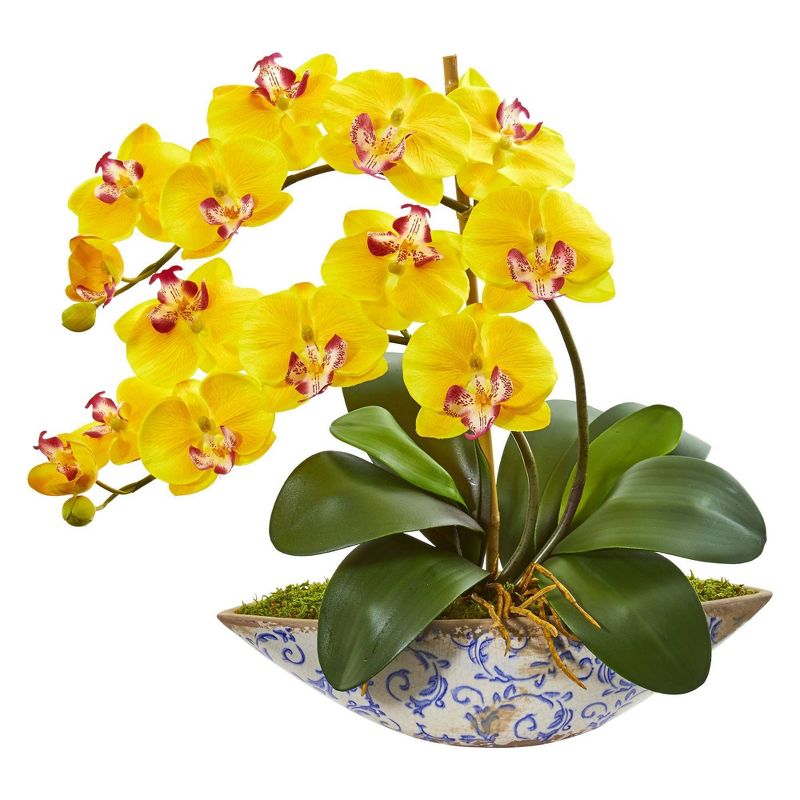 Nearly Natural 16-in Phalaenopsis Orchid Artificial Arrangement in Vase, 1 of 6