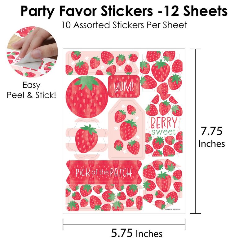 Big Dot of Happiness Berry Sweet Strawberry - Fruit Themed Birthday or Baby Shower Party Favor Sticker Set - 12 Sheets - 120 Stickers, 3 of 7