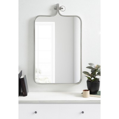 Distressed Silver Rectangular Wall Mirror with Ornamental Crown