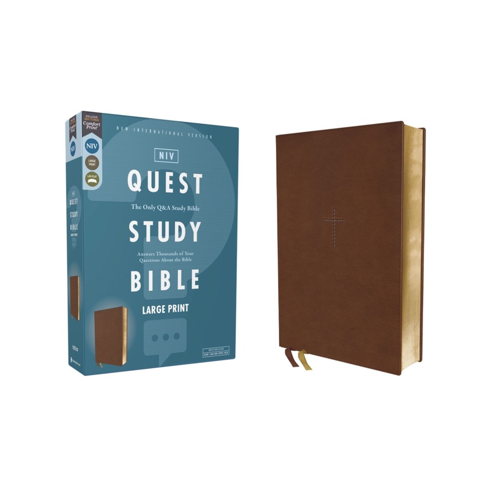 Niv, Quest Study Bible, Large Print, Leathersoft, Brown, Comfort Print - by Christianity Today Intl (Leather Bound)