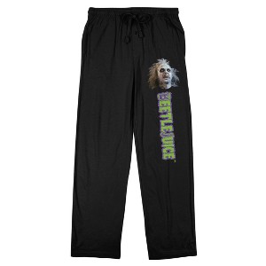 Beetlejuice Betelgeuse Face & Logo Men's Black Sleep Pajama Pants - 1 of 4