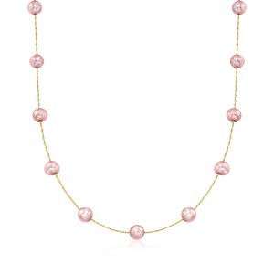 Ross-Simons 6-6.5mm Pink Cultured Pearl Station Necklace in 14kt Yellow Gold - 1 of 4