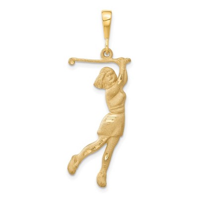 Black Bow Jewelry 14k Yellow Gold Large Female Golfer Pendant