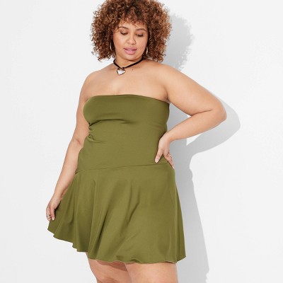 Women's Asymmetrical Tube Mini Dress - Wild Fable™ Olive Green Xxl : Target