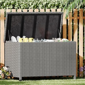 Outdoor Garden Deck Box, PE Rattan Wicker Patio Large Storage Box with Handles and Wheels, 110 Gallon, for Patio Furniture, Garden Tools - 1 of 4