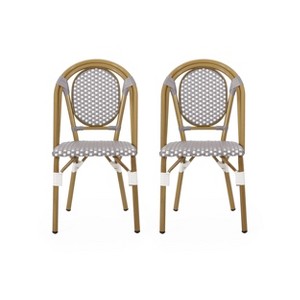 Christopher Knight Home Remi 2pk Outdoor French Cafe Chairs - Gray/White/Bamboo - 1 of 4