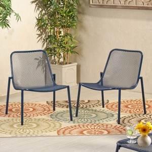 Set of 2 Stackable Metal Outdoor Patio Lounge Chairs with Mesh Seat for Balcony or Garden-Cuddlewood - 1 of 4