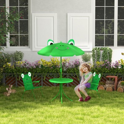 ALEXOUN Kids Table and Chair Set,Outdoor Folding Garden Picnic Table with Removable & Height Adjustable Sun Umbrella,Aged 3+ Years Old