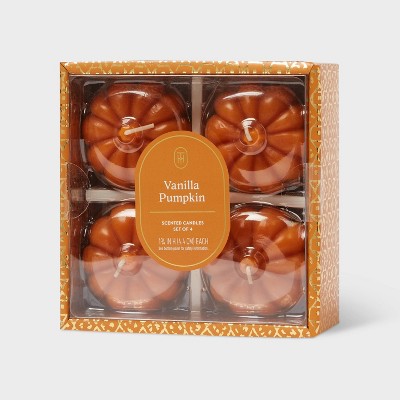 4pk Mini Wax Pumpkin Figural Candle Set Vanilla Pumpkin - Threshold™