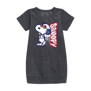 - Peanuts - Graffiti Snoopy Graphic Short Sleeve Fleece Dress - 1 of 3