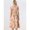 Allegra K Women's Regular Fit V Neck Lace Insert Waist Midi Floral Sundresses - 4 of 4
