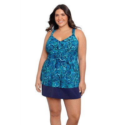 Women's Trimshaper Lily Tankini Swimsuit - 18w - Ocean Serpent : Target