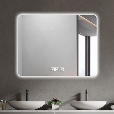 Frameless Mirror In Bathroom,LED Mirrors For Vanity,Bathroom Mirror With Lights,Anti Mist Bathroom Rectangle Mirror With Rounded Corners-The Pop Home