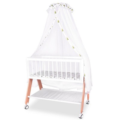 INFURNIC Cribs Wooden Bedside Bassinet with Locking Wheels and Large Storage for Newborns, White, 37.5"*22"*65"