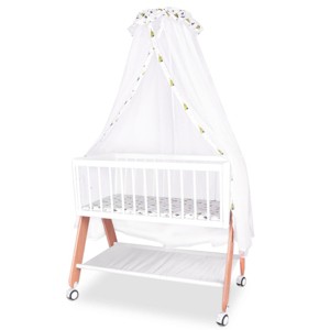INFURNIC Cribs Wooden Bedside Bassinet with Locking Wheels and Large Storage for Newborns, White, 37.5"*22"*65" - 1 of 4